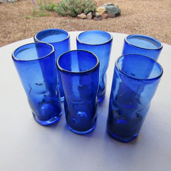 Vintage Blue BLENKO Blown Glass Tall Tumbler 6 Available - Picture 2 of 4